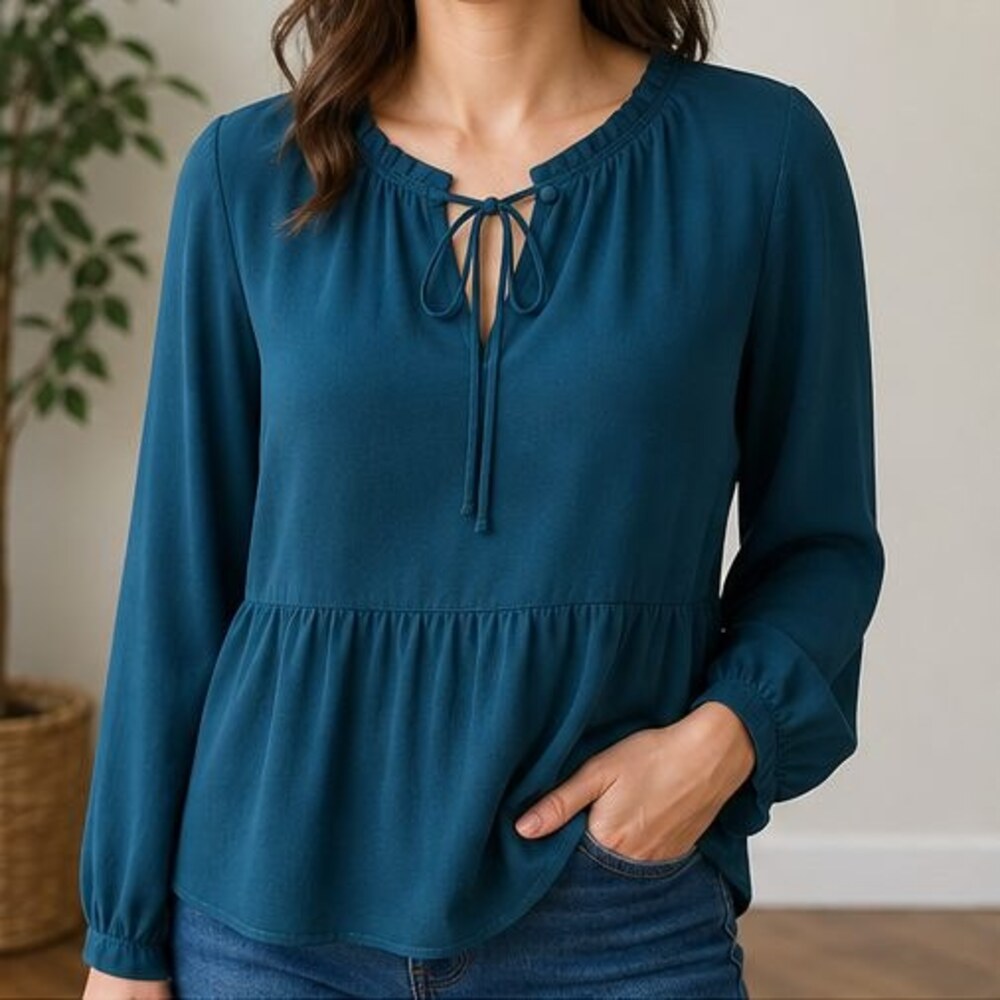 Teal Button Blouse - Picture 2 of 6
